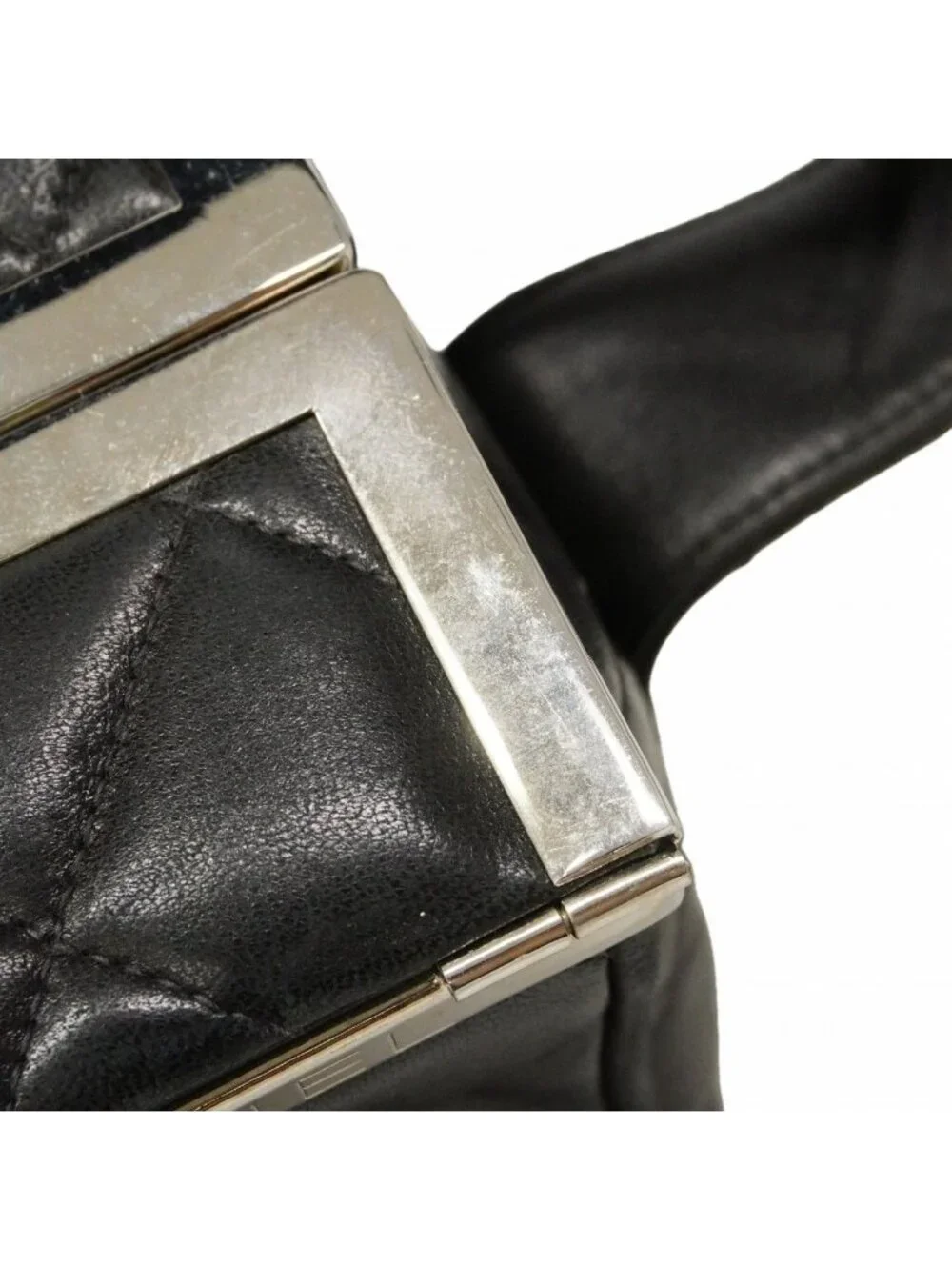 Chanel Handbag Quilted Lambskin Black Silver